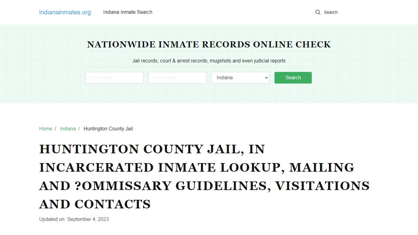 Huntington County Jail, IN Incarcerated Inmate Lookup, Mailing and ...